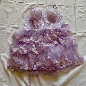 Gorgeous Embroidered Purple Coco Dress Size 18 (Never worn)